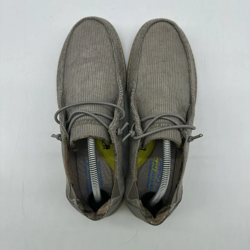 Skechers Melson-Corduroy Gray Moc Toe Lace Slip On Casual Shoes Men's Size 10